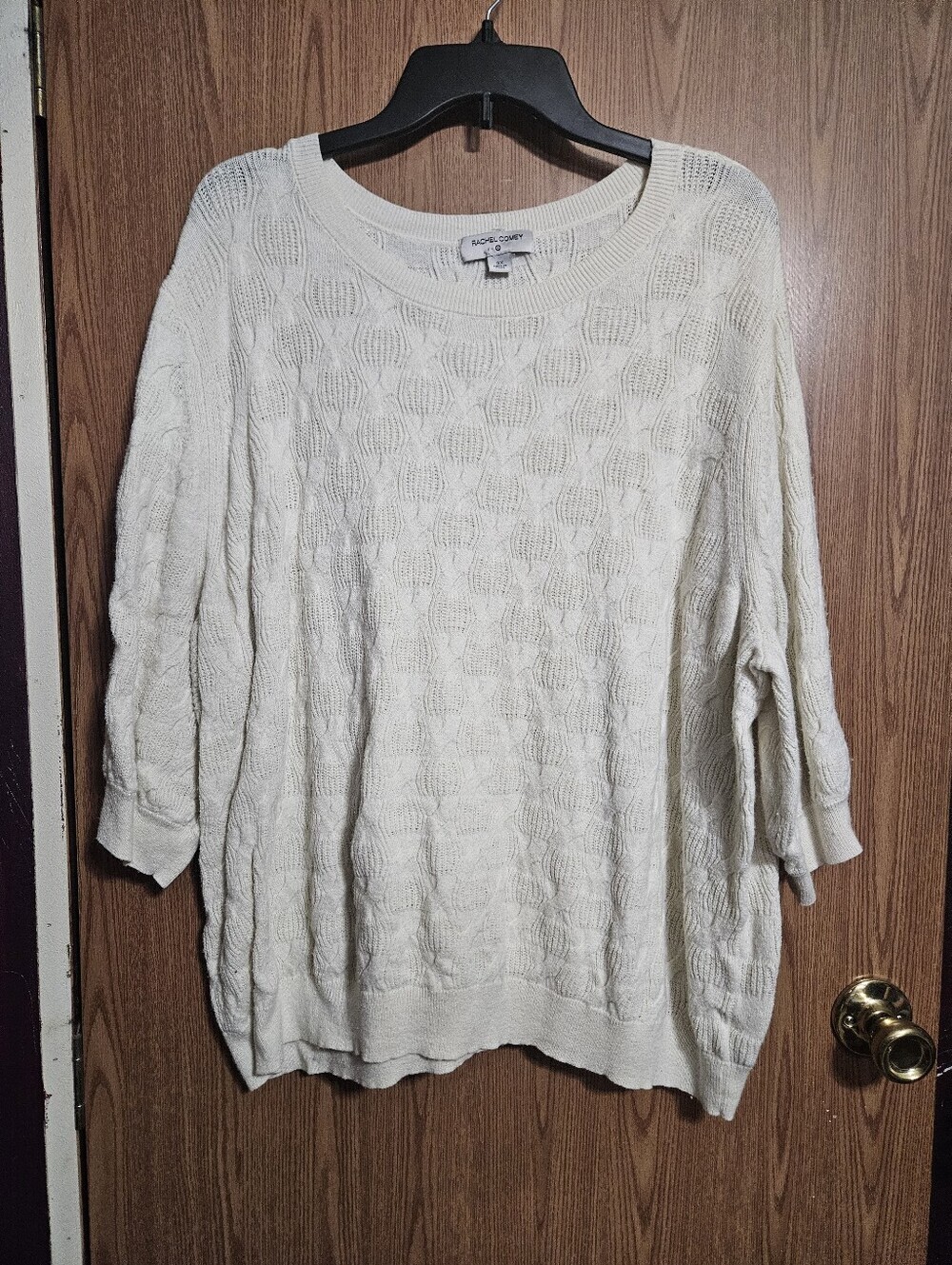 Rachel Comey Cream Short Sleeve Sweater Classy Chic Knit Pattern Size 3X!